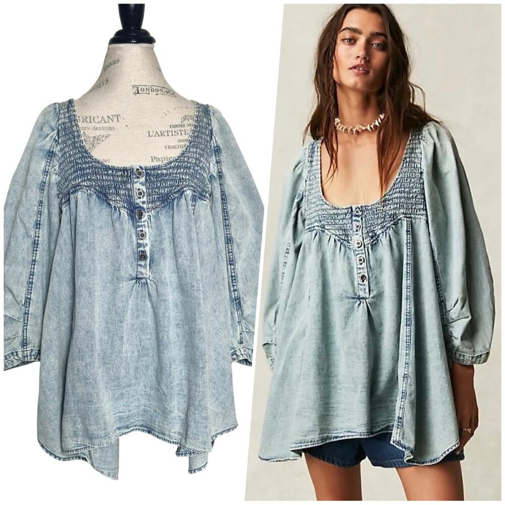 Free People | Women | Smock It To Me Relaxed Denim Babydoll Tunic Top | Small